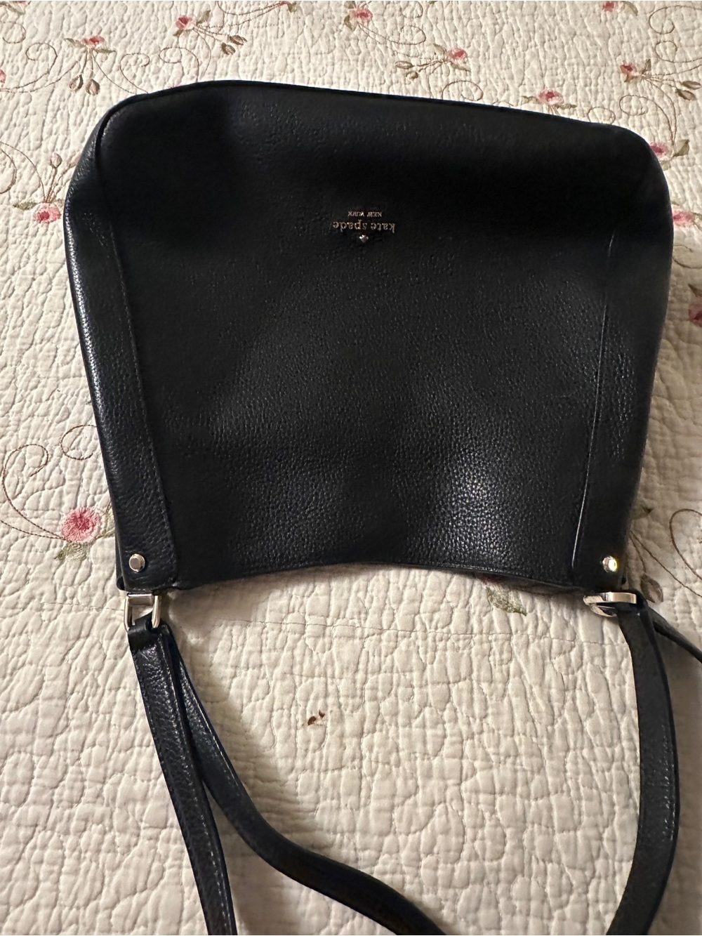 kate spade Black Pebbled Leather Shoulder Bag with Gold-Tone Logo